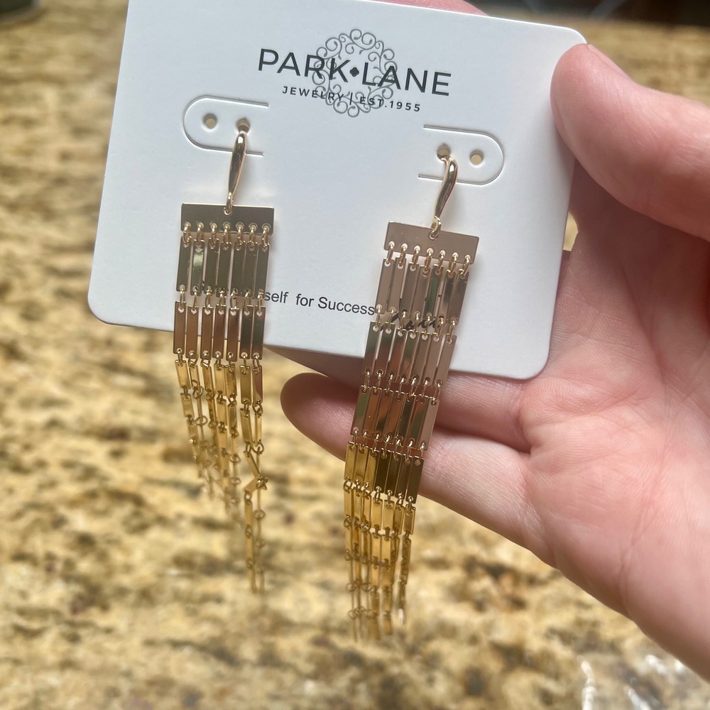 Park Lane Gold Tone Long Fringe Tiered Statement Earrings Shoulder Dusters 4"